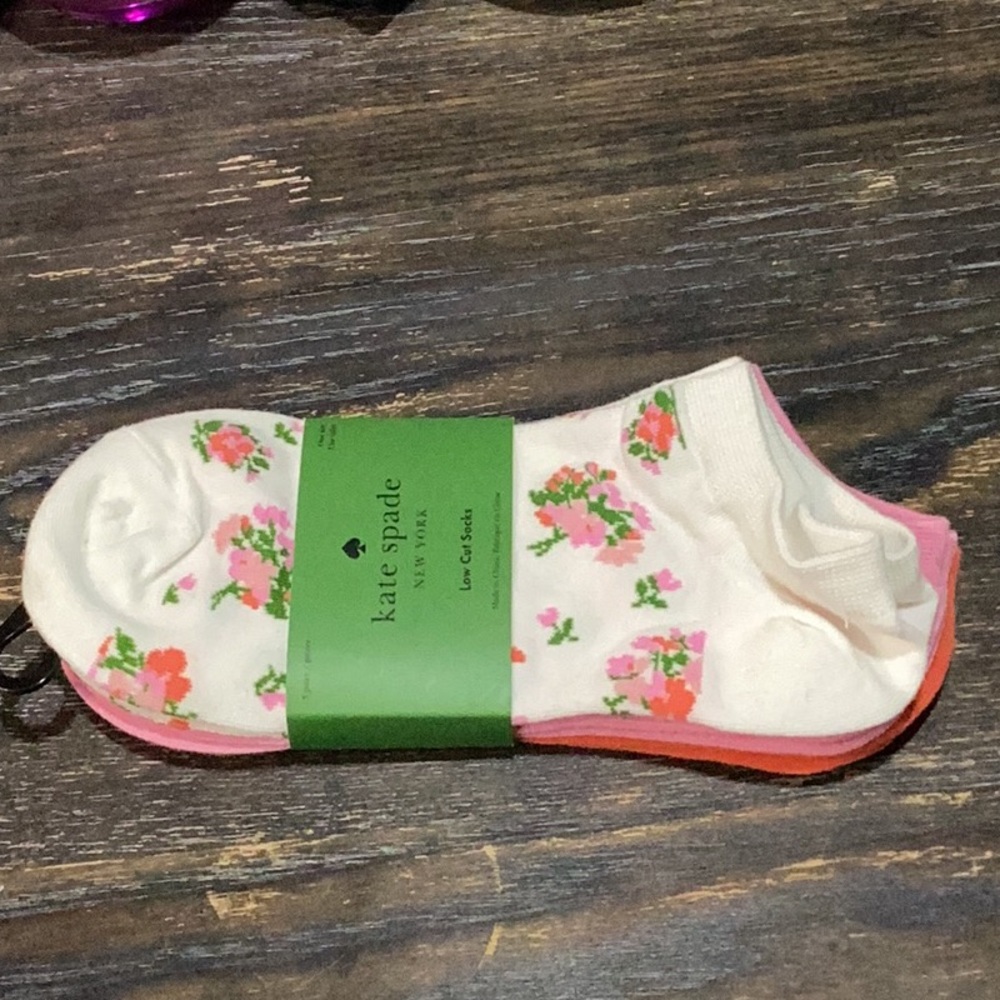 Kate Spade 3 Pair Floral, Orange and Pink Low Cut Socks